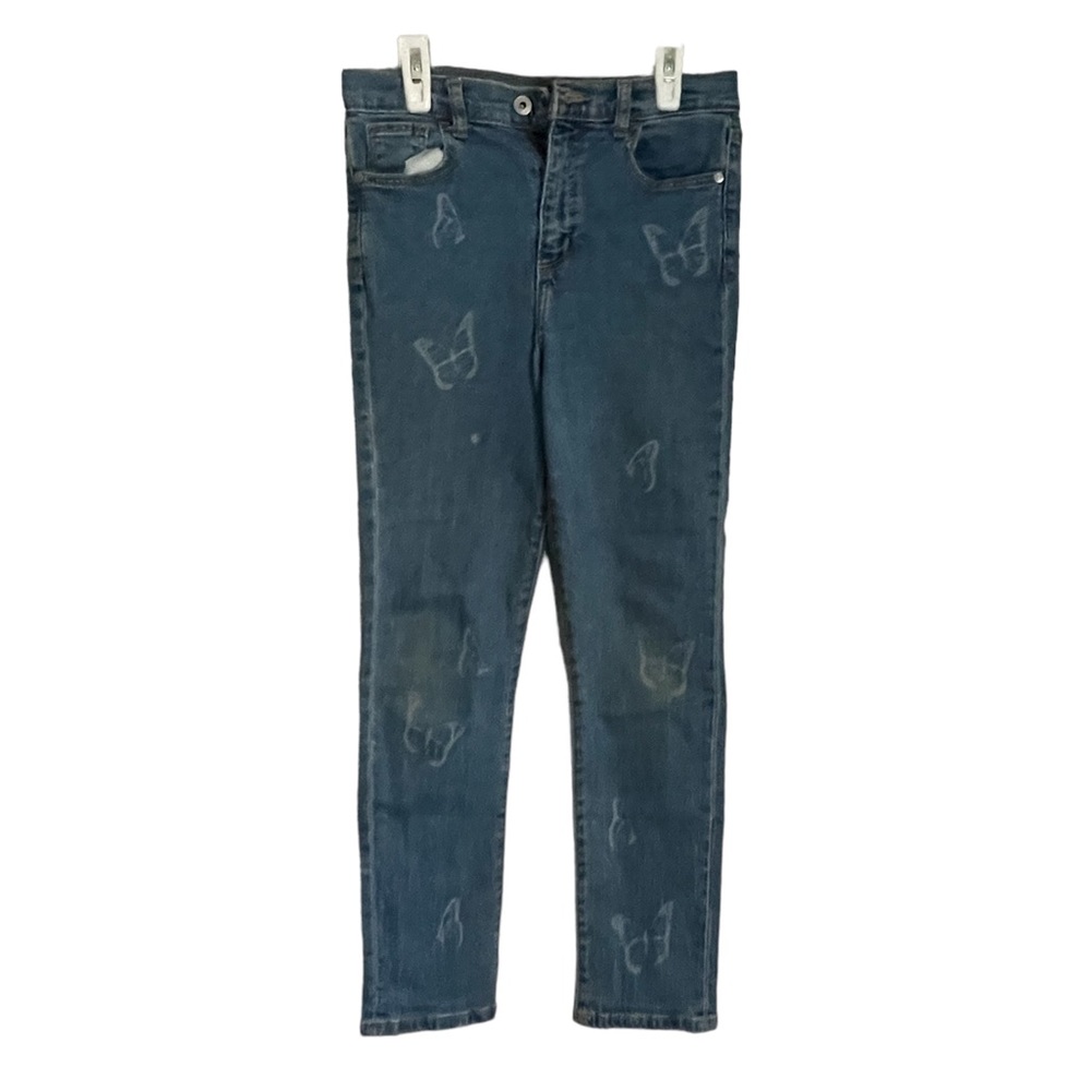 🌸Girls art class high rise adjustable waist blue butterfly denim jeans